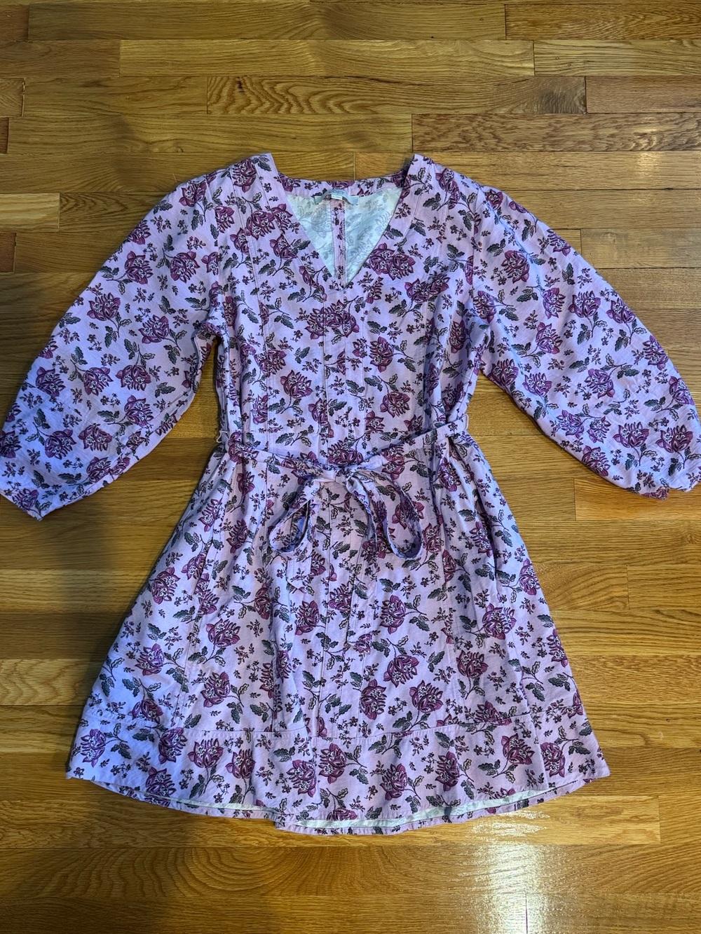 LOFT Purple Floral Belted Dress L